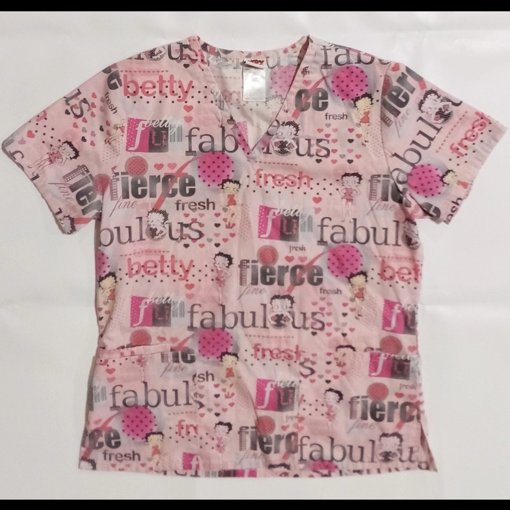 Scrubs Top Betty Boop Pattern Women's V-neck Size Small